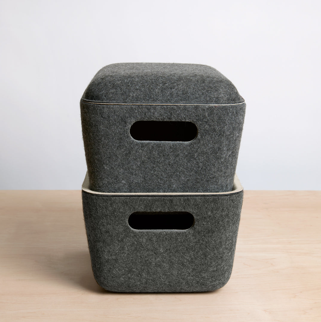 4 Pack - Sculpted Felt Storage Bins with Lids & Dividers