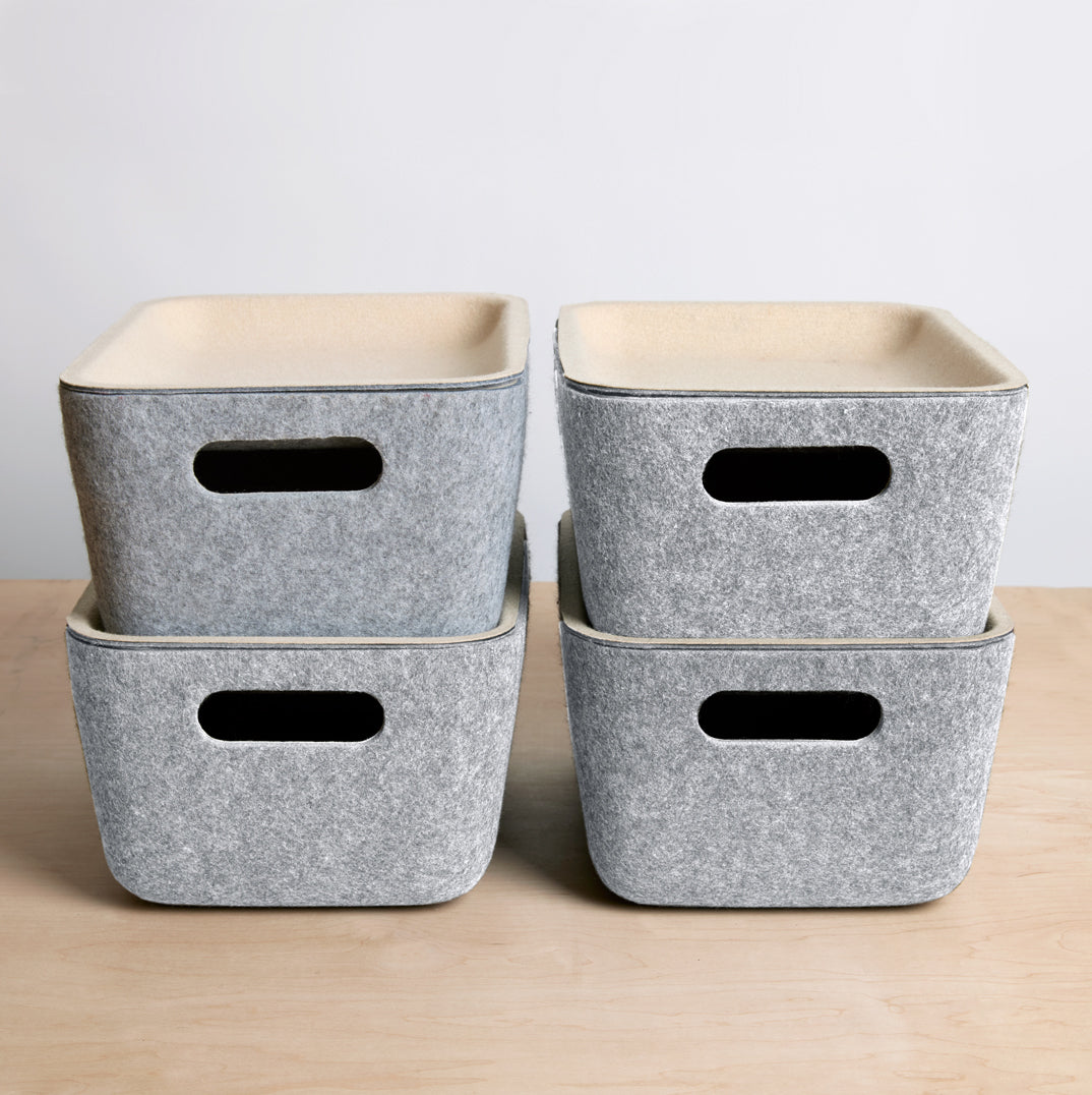 4 Pack - Sculpted Felt Storage Bins with Lids & Dividers