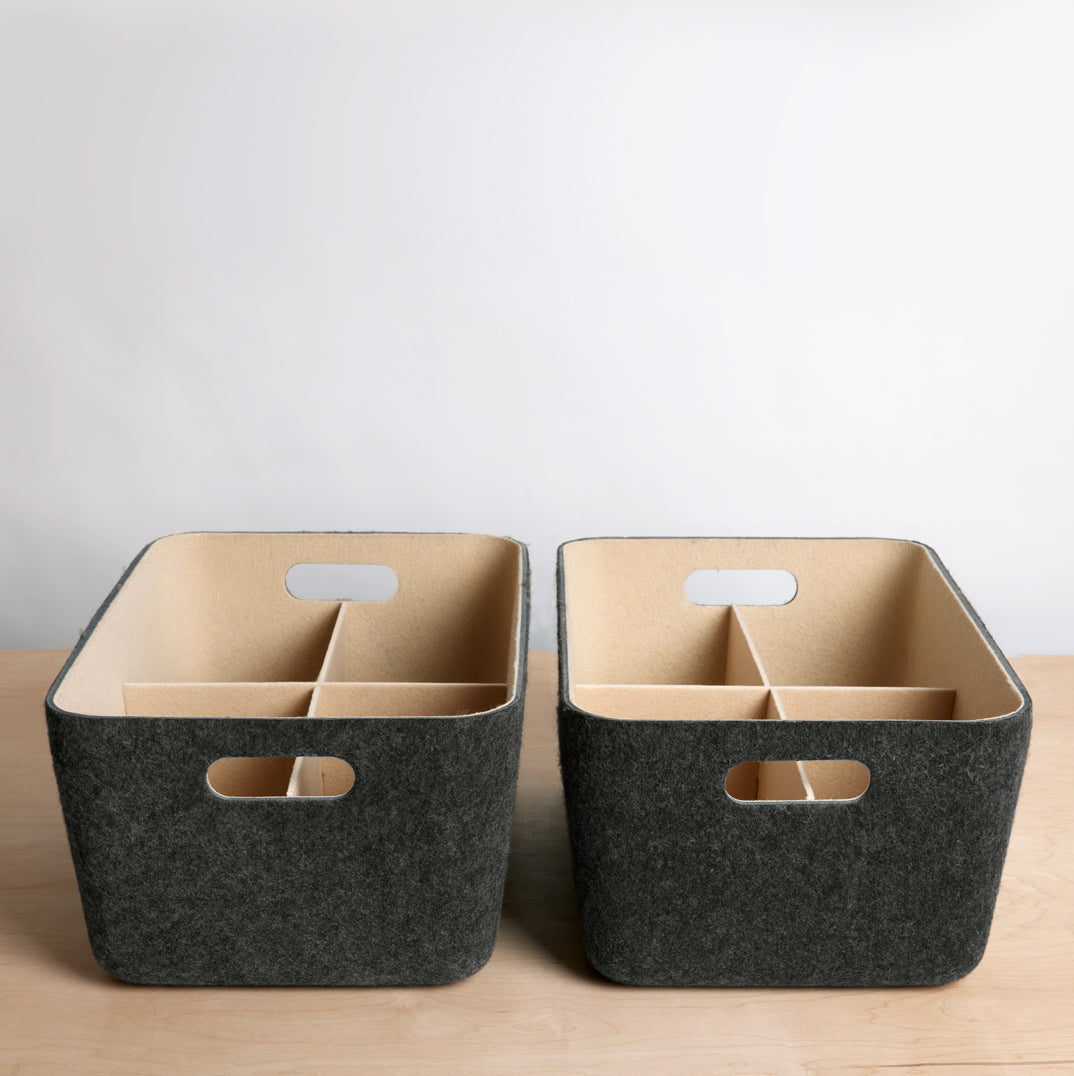 4 Pack - Sculpted Felt Storage Bins with Lids & Dividers