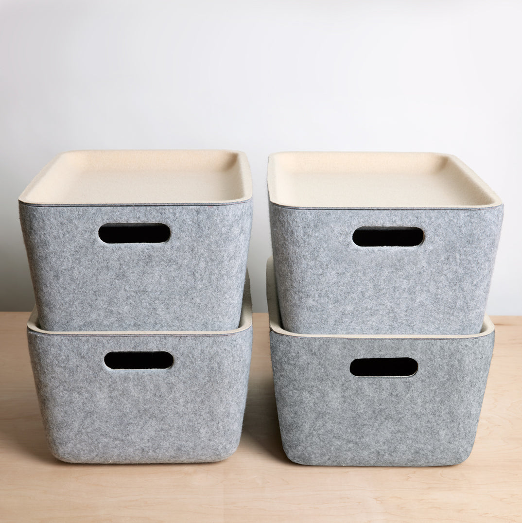 4 Pack - Sculpted Felt Storage Bins with Lids & Dividers